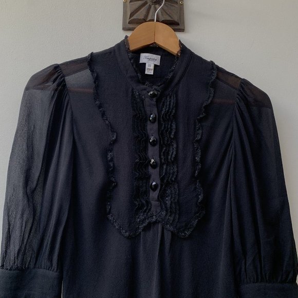 Temperley London Blouse Top Size UK 8 Short Sleeves Silk? Black Delicate - Picture 4 of 7